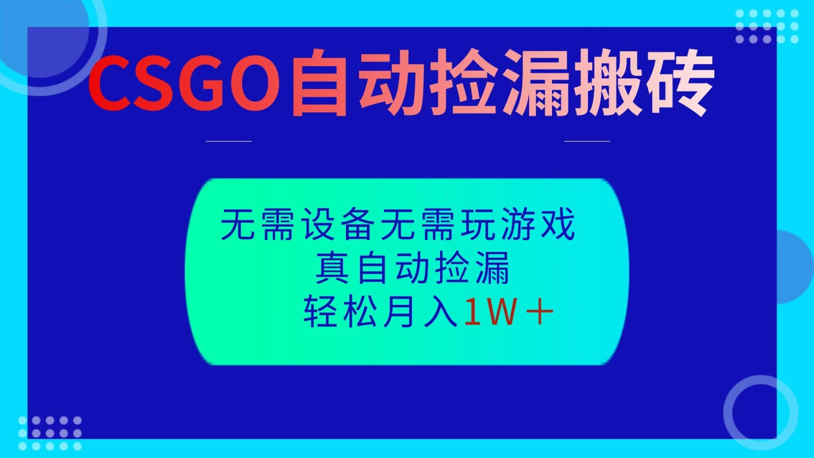 CSGO自动捡漏搬砖，当天操作当天见结果，无需了解游戏，包教包会包落地-阿权资源社