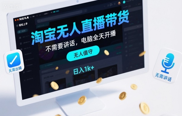 淘宝无人直播带货，不需要出镜，不需要讲话，电脑全天开播，轻松上手，日入1k+【揭秘】-阿权资源社