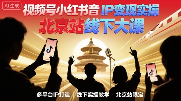 视频号小红书抖音IP变现实操北京站线下大课，40+行业短视频高变现姿势，100+IP高变现实操技术-阿权资源社