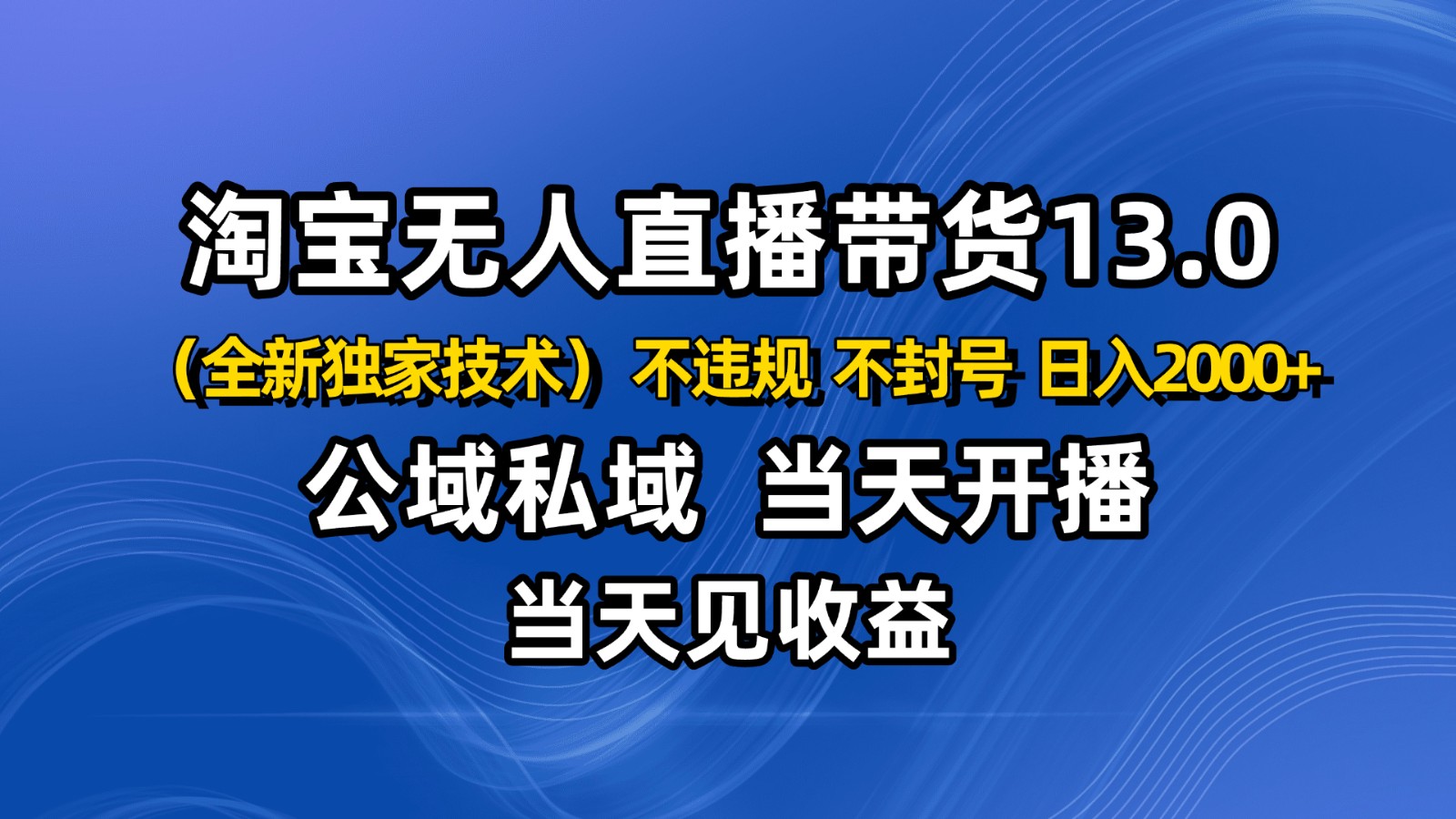 淘宝无人直播13.0，公域私域技术，不封号，不违规 布局下半年旺季赛道，日入2000+-阿权资源社