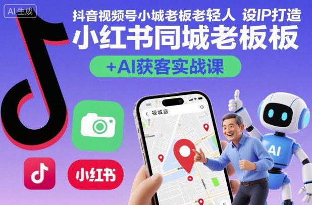 抖音视频号小红书同城老板轻人设IP打造+AI获客实战课，人设打造-算法拆解-拍摄剪辑-内容运营-AI创作-阿权资源社