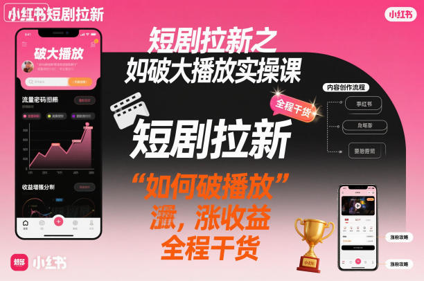 短剧拉新之小红书如何破大播放实操课，如何破播放，涨收益，全程干货-阿权资源社