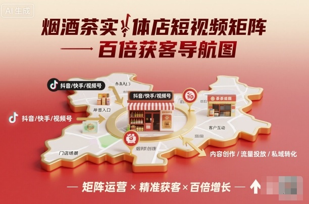 烟酒茶实体店短视频矩阵百倍获客导航图-阿权资源社