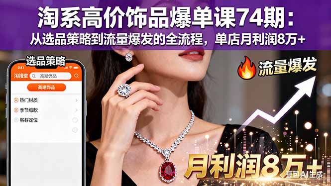 淘系高价饰品爆单课74期：从选品策略到流量爆发的全流程，单店月利润8万+-阿权资源社