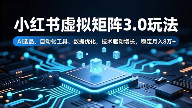 小红书虚拟矩阵3.0玩法，AI选品、自动化工具、数据优化，技术驱动增长，稳定月入8万+-阿权资源社