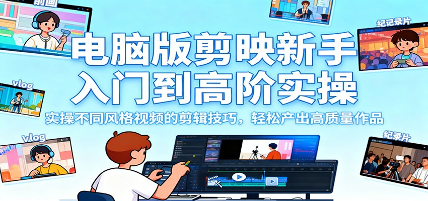 电脑版剪映新手入门到高阶实操，实操不同风格视频的剪辑技巧，轻松产出高质量作品-阿权资源社