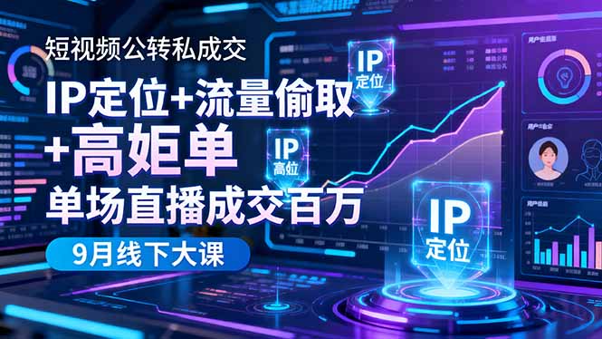 短视频公转私成交9月线下大课，IP定位+流量偷取+高客单，单场直播成交百万-阿权资源社