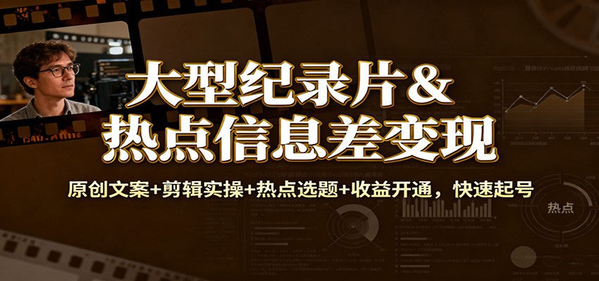大型纪录片&热点信息差变现:原创文案+剪辑实操+热点选题+收益开通,快速起号-阿权资源社