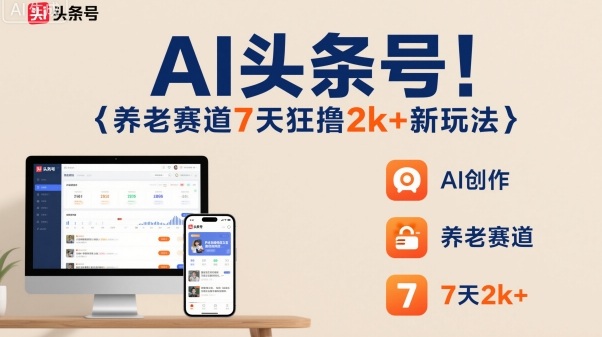 AI头条号，7天狂撸2k+，做养老赛道，新风口新玩法-阿权资源社