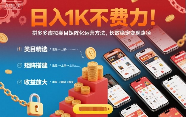 日入1K不费力！拼多多虚拟类目矩阵化运营方法，长效稳定变现路径-阿权资源社