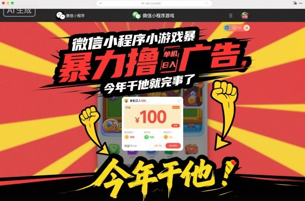 微信小程序小游戏暴力撸广告，单机日入100，今年干他就完事了-阿权资源社