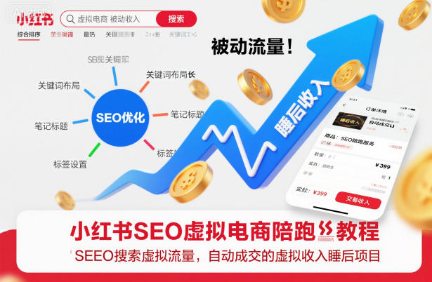 小红书SEO虚拟电商陪跑教程，实现seo搜索被动流量，自动成交的被动收入睡后项目-阿权资源社