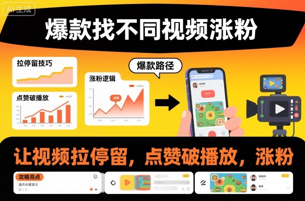 爆款找不同视频涨粉，让视频拉停留，实现点赞，破播放，涨粉-阿权资源社