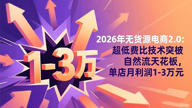 2026年无货源电商2.0【更新】：超低费比技术突破自然流天花板，单店月利润1-3万元-阿权资源社