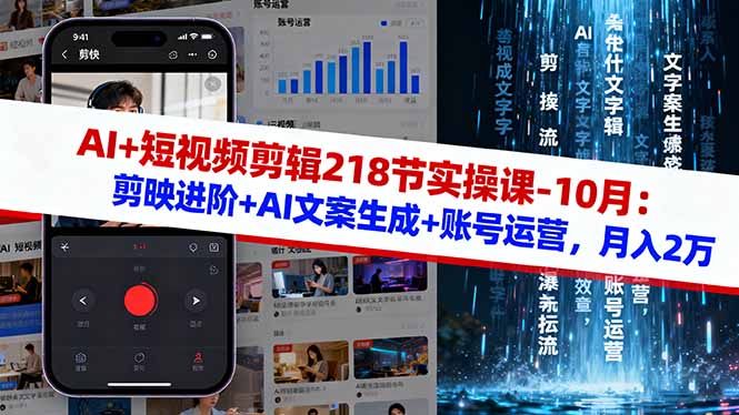 AI+短视频剪辑218节实操课-10月：剪映进阶+AI文案生成+账号运营，月入2万-阿权资源社
