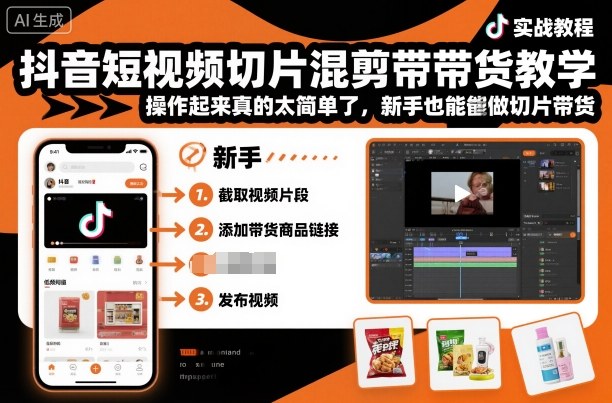 抖音短视频切片混剪带货教学，操作起来真的太简单了，新手也能做切片带货-阿权资源社