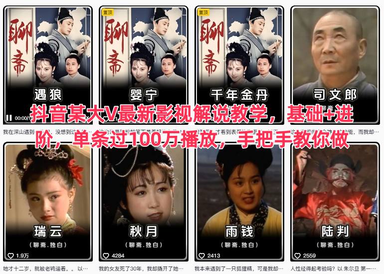 抖音某大V最新影视解说教学，基础+进阶，单条过100万播放，手把手教你做-阿权资源社