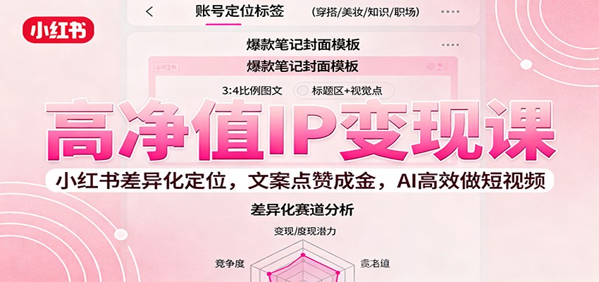 高净值IP变现课：小红书差异化定位，文案点赞成金， AI高效做短视频-阿权资源社