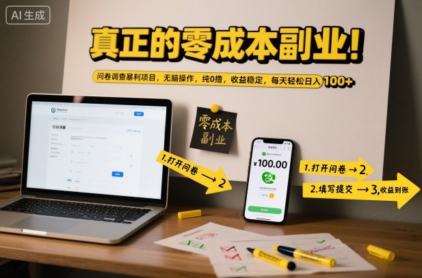 真正的零成本副业!问卷调查暴利项目,无脑操作,纯0撸,收益稳定,每天轻松日入100+【揭秘】-阿权资源社