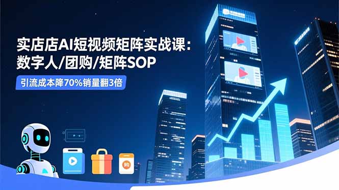 实体店AI短视频矩阵实战课：数字人/团购/矩阵SOP，引流成本降70%销量翻3倍-阿权资源社