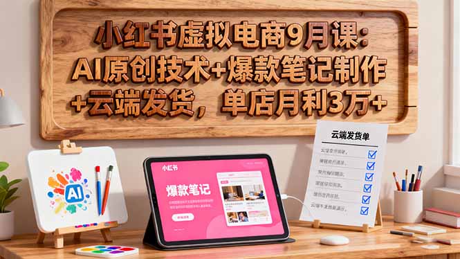 小红书虚拟电商9月课：AI原创技术+爆款笔记制作+云端发货，单店月利3万+-阿权资源社