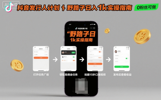 抖音发行人计划全新野路子玩法，随时随地，只要有手机，就能操作，日入1k+【揭秘】-阿权资源社