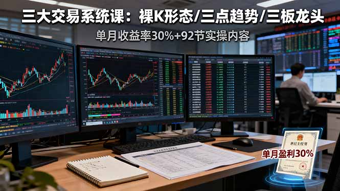 三大交易系统课：裸K形态/三点趋势/三板体系，单月收益率30%+92节实操内容-阿权资源社