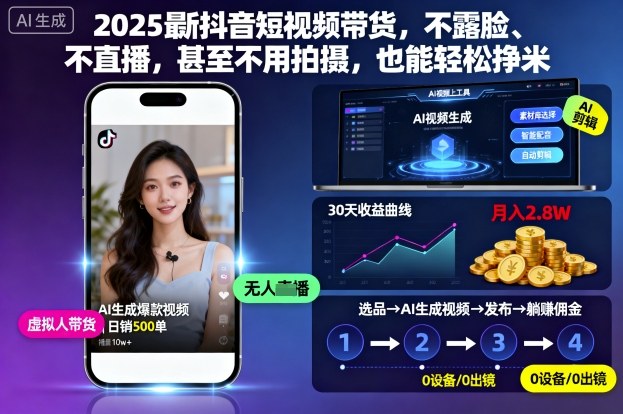 2025最新抖音短视频带货，不露脸、不直播，甚至不用拍摄，也能轻松挣米-阿权资源社
