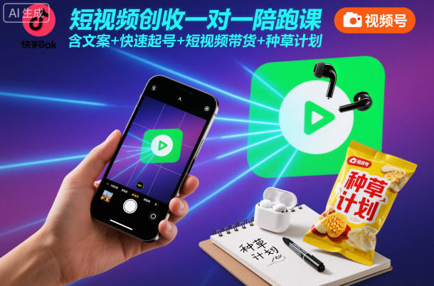 短视频创收一对一陪跑课，含文案+快速起号+短视频带货+种草计划-阿权资源社