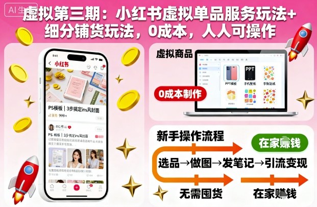虚拟第三期：小红书虚拟单品服务玩法+细分铺货玩法，0成本，人人可操作-阿权资源社