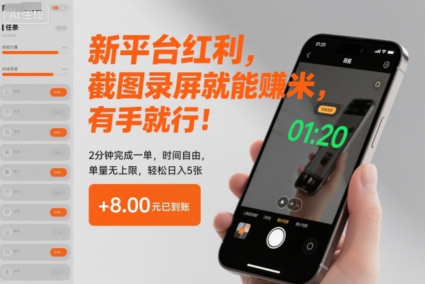 新平台红利，截图录屏就能賺米，有手就行！2分钟完成一单，时间自由，单量无上限，轻松日入5张【揭秘】-阿权资源社