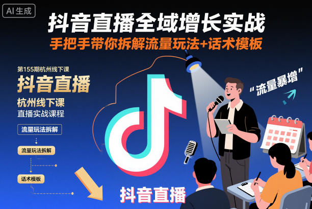 抖音直播全域增长实战第155期杭州线下课，手把手带你拆解流量玩法+话术模板-阿权资源社