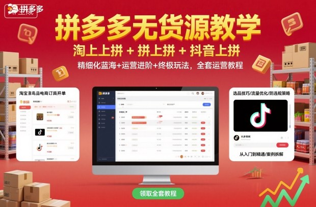 拼多多无货源教学，淘上拼+拼上拼+抖上拼，精细化蓝海+运营进阶+终极玩法，全套运营教程-阿权资源社