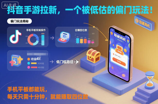 抖音手游拉新，一个被低估的偏门玩法！手机平板都能玩，每天只需十分钟，就能賺取四位数【揭秘】-阿权资源社