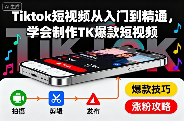Tiktok短视频从入门到精通，学会制作TK爆款短视频-阿权资源社