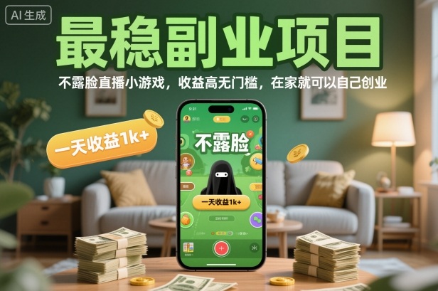 最稳副业项目，不露脸直播小游戏，收益高无门槛，一天收益1k+，在家就可以自己创业【揭秘】-阿权资源社