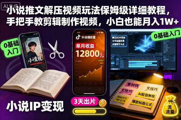 小说推文解压视频玩法保姆级详细教程，手把手教剪辑制作视频，小白也能月入1W+-阿权资源社