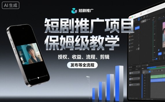 短剧推广项目保姆级教学，授权、收益、流程、剪辑，发布等全流程-阿权资源社