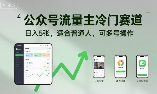 公众号流量主冷门赛道，日入5张，适合普通人，可多号操作-阿权资源社