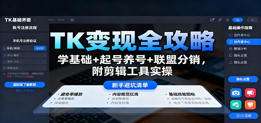 TK变现全攻略：学基础+起号养号+联盟分销，附剪辑工具实操-阿权资源社