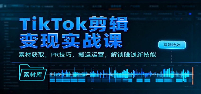 TikTok剪辑变现实战课：素材获取，PR技巧，搬运运营，解锁赚钱新技能-阿权资源社