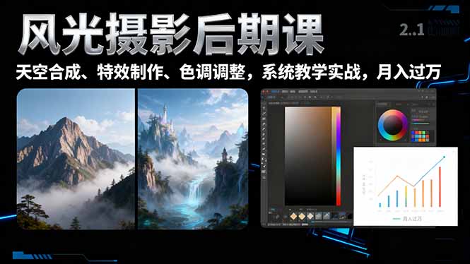 风光摄影后期课，一键换天空合成、特效制作、色调调整，月入过万-阿权资源社
