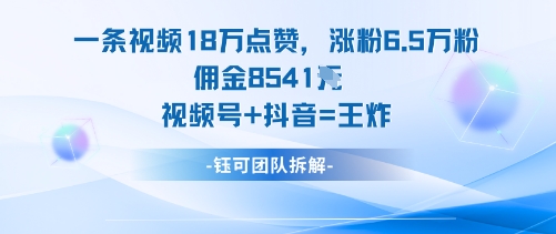 一条视频18W点赞，涨粉6.5W粉佣金8541米，视频号+抖音=王炸-阿权资源社