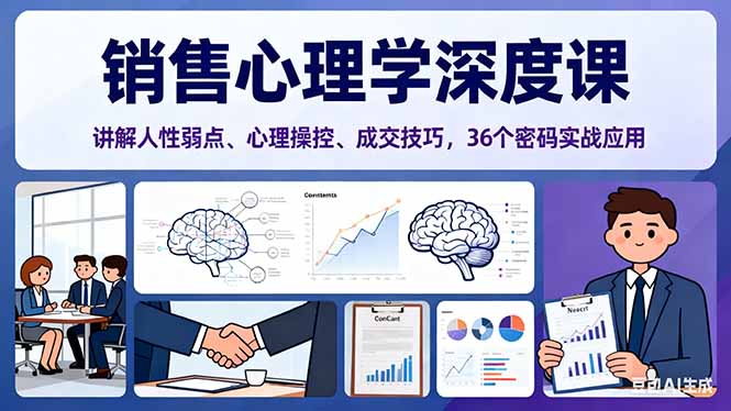 销售心理学深度课，讲解人性弱点、心理操控、成交技巧，36个密码实战应用-阿权资源社