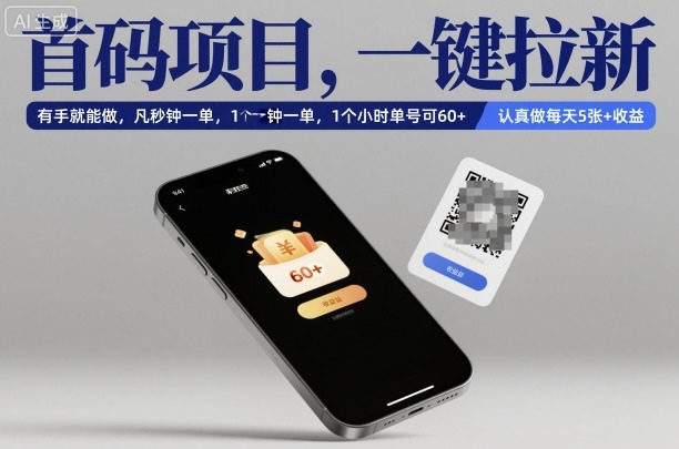 首码项目，一键拉新，有手就能做，几秒钟一单，1个小时单号可60+，认真做每天5张+收益【揭秘】-阿权资源社