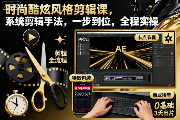 时尚酷炫风格剪辑课,系统剪辑手法,一步到位,全程实操-阿权资源社