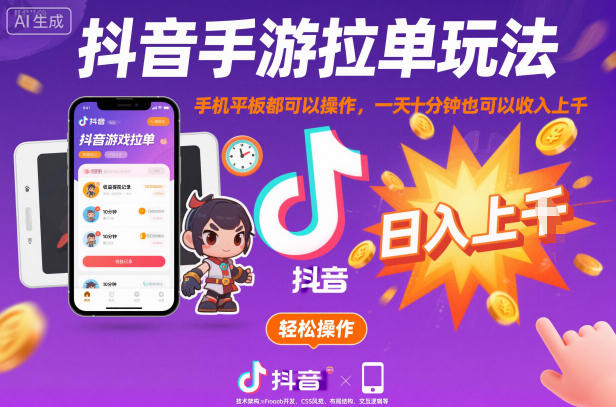 抖音手游拉单玩法,手机平板都可以操作,一天十分钟也可以收入上K【揭秘】-阿权资源社