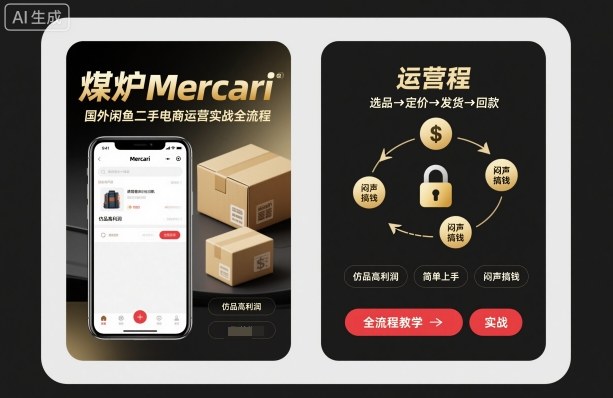 煤炉Mercari国外闲鱼二手电商运营实战全流程，仿品高利润，简单上手，闷声搞钱-阿权资源社